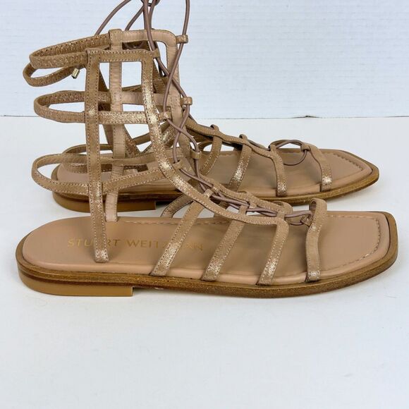 STUART WEITZMAN Kora Ankle Lace Up Strappy Gladiator Sandals Tan Leather Sz 9.5 - Picture 6 of 11